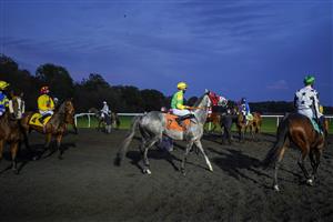 SUNBURY, ENGLAND - OCTOBER 20: A general view as runners circle at the start for The Unibet Extra Place Offers Every Day Handicap at Kempton Park Racecourse on October 20, 2020 in Sunbury, England. Owners are allowed to attend if they have a runner at the meeting otherwise racing remains behind closed doors to the public due to the Coronavirus pandemic. (Photo by Alan Crowhurst/Getty Images)