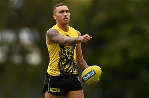 GOLD COAST, AUSTRALIA - OCTOBER 22: Shai Bolton of the Tigers looks on during a Richmond Tigers AFL training session at Metricon Stadium on October 22, 2020 in Gold Coast, Australia. (Photo by Quinn Rooney/Getty Images)