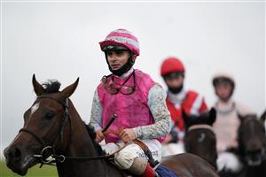 NEWMARKET, ENGLAND - OCTOBER 21: Andrea Atzeni on board Olympic Theatre reacts after the British EBF Future Stayers Nursery Handicap at Newmarket Racecourse at Newmarket Racecourse on October 21, 2020 in Newmarket, England. (Photo by Tim Goode-Pool/Getty Images)