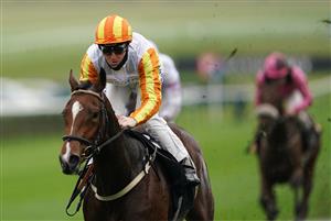 NEWMARKET, ENGLAND - OCTOBER 21: Entwine ridden by Pat Cosgrave wins the Watch And Bet At MansionBet Fillies' Novice Median Auction Stakes at Newmarket Racecourse on October 21, 2020 in Newmarket, England. (Photo by Tim Goode - Pool/Getty Images)