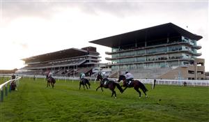 CHELTENHAM, ENGLAND - OCTOBER 23: Runners and riders pass the empty stands during the (Old) Two Farmers Crisps Novices' Chase (GBB Race) at Cheltenham Racecourse on October 23, 2020 in Cheltenham, England. (Photo by David Davies - Pool / Getty Images)