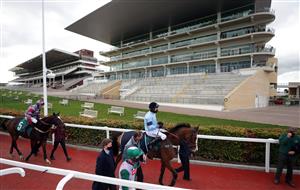 CHELTENHAM, ENGLAND - OCTOBER 23: Runners and riders after the (Old) Bentley Flying Spur Handicap Chase at Cheltenham Racecourse on October 23, 2020 in Cheltenham, England. (Photo by David Davies - Pool / Getty Images)