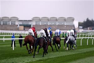 CHELTENHAM, ENGLAND - OCTOBER 23: Runners and riders in front of empty stands during the Ballymore Novices' Hurdle (GBB Race) at Cheltenham Racecourse on October 23, 2020 in Cheltenham, England. (Photo by David Davies - Pool / Getty Images)