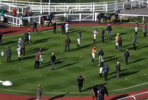 CHELTENHAM, ENGLAND - OCTOBER 23: at Cheltenham Racecourse on October 23, 2020 in Cheltenham, England. (Photo by David Davies - Pool / Getty Images)