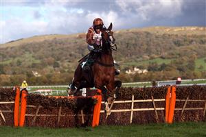 CHELTENHAM, ENGLAND - OCTOBER 23: Faivoir ridden by jockey Harry Skelton on the way to winning the (Old) Catesby Estates Maiden Hurdle (GBB Race) at Cheltenham Racecourse on October 23, 2020 in Cheltenham, England. (Photo by David Davies - Pool / Getty Images)