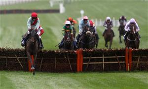 CHELTENHAM, ENGLAND - OCTOBER 24: Honest Vic ridden by Richard Patrick clear the last before winning the Pertemps Network Handicap Hurdle at Cheltenham Racecourse on October 24, 2020 in Cheltenham, England. (Photo by David Davies - Pool / Getty Images)