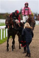CHELTENHAM, ENGLAND - OCTOBER 24: Bermeo ridden by Angus Cheleda walk back in after winning the Ryman Stationery Cheltenham Business Club Amateur Jockeys' Handicap Chase at Cheltenham Racecourse on October 24, 2020 in Cheltenham, England. (Photo by David Davies - Pool/Getty Images)