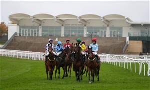 CHELTENHAM, ENGLAND - OCTOBER 24: Horses gather for the start of Lara Telfer Reined In For Racing Welfare Novices' Hurdle at Cheltenham Racecourse on October 24, 2020 in Cheltenham, England. (Photo by David Davies - Pool/Getty Images)