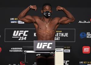ABU DHABI, UNITED ARAB EMIRATES - OCTOBER 23: In this handout image provided by UFC, Phil Hawes poses on the scale during the UFC 254 weigh-in on October 23, 2020 on UFC Fight Island, Abu Dhabi, United Arab Emirates. (Photo by Josh Hedges/Zuffa LLC via Getty Images)
