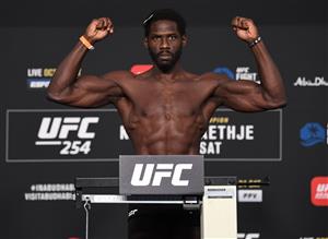ABU DHABI, UNITED ARAB EMIRATES - OCTOBER 23: In this handout image provided by UFC, Jared Cannonier poses on the scale during the UFC 254 weigh-in on October 23, 2020 on UFC Fight Island, Abu Dhabi, United Arab Emirates. (Photo by Josh Hedges/Zuffa LLC via Getty Images)