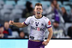 SYDNEY, AUSTRALIA - OCTOBER 25: Ryan Papenhuyzen of the Storm celebrates scoring a try during the 2020 NRL Grand Final match between the Penrith Panthers and the Melbourne Storm at ANZ Stadium on October 25, 2020 in Sydney, Australia. (Photo by Cameron Spencer/Getty Images)