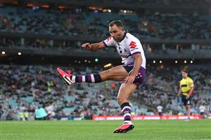 SYDNEY, AUSTRALIA - OCTOBER 25: Cameron Smith of the Storm kicks a conversion during the 2020 NRL Grand Final match between the Penrith Panthers and the Melbourne Storm at ANZ Stadium on October 25, 2020 in Sydney, Australia. (Photo by Cameron Spencer/Getty Images)