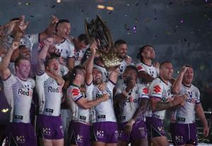 SYDNEY, AUSTRALIA - OCTOBER 25: Cameron Smith of the Storm lifts the Premiership Trophy during the 2020 NRL Grand Final match between the Penrith Panthers and the Melbourne Storm at ANZ Stadium on October 25, 2020 in Sydney, Australia. (Photo by Mark Kolbe/Getty Images)