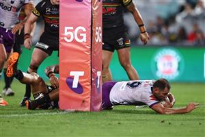 SYDNEY, AUSTRALIA - OCTOBER 25: Cameron Smith of the Storm scores a try during the 2020 NRL Grand Final match between the Penrith Panthers and the Melbourne Storm at ANZ Stadium on October 25, 2020 in Sydney, Australia. (Photo by Cameron Spencer/Getty Images)