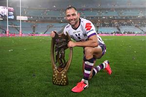 SYDNEY, AUSTRALIA - OCTOBER 25: Cameron Smith of the Storm poses with the Premiership trophy after winning the 2020 NRL Grand Final match between the Penrith Panthers and the Melbourne Storm at ANZ Stadium on October 25, 2020 in Sydney, Australia. (Photo by Cameron Spencer/Getty Images)