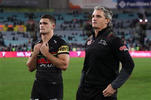 SYDNEY, AUSTRALIA - OCTOBER 25: Nathan Cleary of the Panthers and Panthers coach Ivan Cleary look on following the 2020 NRL Grand Final match between the Penrith Panthers and the Melbourne Storm at ANZ Stadium on October 25, 2020 in Sydney, Australia. (Photo by Cameron Spencer/Getty Images)