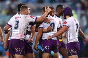 SYDNEY, AUSTRALIA - OCTOBER 25: Cameron Smith of the Storm celebrates with Josh Addo-Carr of the Storm after scoring a try during the 2020 NRL Grand Final match between the Penrith Panthers and the Melbourne Storm at ANZ Stadium on October 25, 2020 in Sydney, Australia. (Photo by Cameron Spencer/Getty Images)