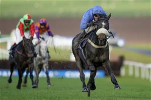 CHEPSTOW, WALES - OCTOBER 27: Adam Wedge riding Star Gate (blue) clear the last to win The JPW Racing Tipster At tipstersempire.co.uk Maiden Hurdle (GBB Race) (Div 2) at Chepstow Racecourse on October 27, 2020 in Chepstow, Wales. Owners are allowed to attend if they have a runner at the meeting otherwise racing remains behind closed doors to the public due to the Coronavirus pandemic. (Photo by Alan Crowhurst/Getty Images)