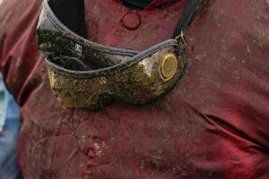 CHEPSTOW, WALES - OCTOBER 27: A muddy day at Chepstow Racecourse on October 27, 2020 in Chepstow, Wales. Owners are allowed to attend if they have a runner at the meeting otherwise racing remains behind closed doors to the public due to the Coronavirus pandemic. (Photo by Alan Crowhurst/Getty Images)