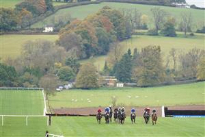 CHEPSTOW, WALES - OCTOBER 27: A general view as runners race down the straight in The JPW Racing Tipster At tipstersempire.co.uk Maiden Hurdle (GBB Race) (Div 1) at Chepstow Racecourse on October 27, 2020 in Chepstow, Wales. Owners are allowed to attend if they have a runner at the meeting otherwise racing remains behind closed doors to the public due to the Coronavirus pandemic. (Photo by Alan Crowhurst/Getty Images)