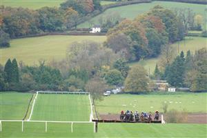 CHEPSTOW, WALES - OCTOBER 27: A general view as runners race down the straight in The JPW Racing Tipster At tipstersempire.co.uk Maiden Hurdle (GBB Race) (Div 1) at Chepstow Racecourse on October 27, 2020 in Chepstow, Wales. Owners are allowed to attend if they have a runner at the meeting otherwise racing remains behind closed doors to the public due to the Coronavirus pandemic. (Photo by Alan Crowhurst/Getty Images)