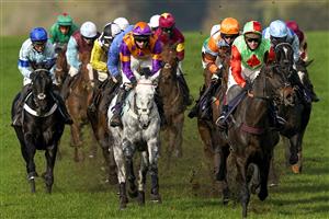 CHEPSTOW, WALES - OCTOBER 27: A general view as runners drop down the hill towards bend and the back straight at Chepstow Racecourse on October 27, 2020 in Chepstow, Wales. Owners are allowed to attend if they have a runner at the meeting otherwise racing remains behind closed doors to the public due to the Coronavirus pandemic. (Photo by Alan Crowhurst/Getty Images)