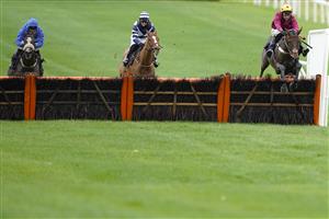 CHEPSTOW, WALES - OCTOBER 27: Nico de Boinville riding Grand Mogul (R) clear the last to win The JPW Racing Tipster At tipstersempire.co.uk Maiden Hurdle (GBB Race) (Div 1) at Chepstow Racecourse on October 27, 2020 in Chepstow, Wales. Owners are allowed to attend if they have a runner at the meeting otherwise racing remains behind closed doors to the public due to the Coronavirus pandemic. (Photo by Alan Crowhurst/Getty Images)