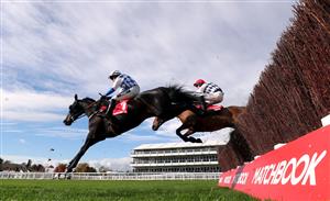 CHELTENHAM, ENGLAND - OCTOBER 23: Galvin ridden by jockey Robbie Power (eventual winner background) and Doctor Duffy with jockey Jonathan Burke clear a fence during the (Old) Matchbook Better Way To Bet Novices