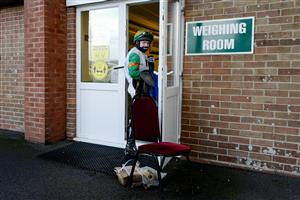 TAUNTON, ENGLAND - OCTOBER 28: Jockeys return to the weighing room after the first race at Taunton Racecourse on October 28, 2020 in Taunton, England. Owners are allowed to attend if they have a runner at the meeting otherwise racing remains behind closed doors to the public due to the Coronavirus pandemic. (Photo by Alan Crowhurst/Getty Images)