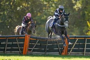 TAUNTON, ENGLAND - OCTOBER 28: Joe Anderson riding Espressino (R) clear the last to win The Cornish Rock Gin 'Hands And Heels' Handicap Hurdle at Taunton Racecourse on October 28, 2020 in Taunton, England. Owners are allowed to attend if they have a runner at the meeting otherwise racing remains behind closed doors to the public due to the Coronavirus pandemic. (Photo by Alan Crowhurst/Getty Images)