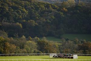 TAUNTON, ENGLAND - OCTOBER 28: A general view of action during The Invest Southwest Handicap Hurdle at Taunton Racecourse on October 28, 2020 in Taunton, England. Owners are allowed to attend if they have a runner at the meeting otherwise racing remains behind closed doors to the public due to the Coronavirus pandemic. (Photo by Alan Crowhurst/Getty Images)