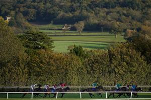 TAUNTON, ENGLAND - OCTOBER 28: A general view of action during The Invest Southwest Handicap Hurdle at Taunton Racecourse on October 28, 2020 in Taunton, England. Owners are allowed to attend if they have a runner at the meeting otherwise racing remains behind closed doors to the public due to the Coronavirus pandemic. (Photo by Alan Crowhurst/Getty Images)