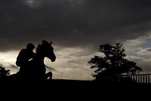 TAUNTON, ENGLAND - OCTOBER 28: A runner clears a fence during The Thatchers Cider Novices' Handicap Chase at Taunton Racecourse on October 28, 2020 in Taunton, England. Owners are allowed to attend if they have a runner at the meeting otherwise racing remains behind closed doors to the public due to the Coronavirus pandemic. (Photo by Alan Crowhurst/Getty Images)