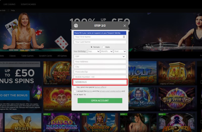 Signup with the NEWBONUS code for exclusive offers