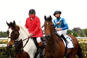 MELBOURNE, AUSTRALIA - OCTOBER 31: Daniel Stackhouse riding Crosshaven returns to scale after winning Race 1 the Network 10 Carbine Club Stakes during 2020 AAMI Victoria Derby Day at Flemington Racecourse on October 31, 2020 in Melbourne, Australia. (Photo by Quinn Rooney/Getty Images for the VRC)