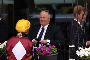 SYDNEY, AUSTRALIA - OCTOBER 31: Trainer Brad Widdup looks on after winning race 5 the Rendr Delivery Sprint with Switched during Sydney Racing at Rosehill Gardens on October 31, 2020 in Sydney, Australia. (Photo by Mark Evans/Getty Images)