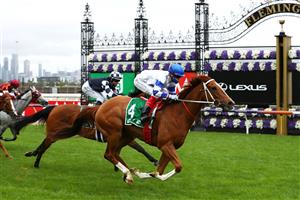MELBOURNE, AUSTRALIA - OCTOBER 31: Craig Williams riding #4 Kemalpasa wins race three the Tab Stakes during 2020 AAMI Victoria Derby Day at Flemington Racecourse on October 31, 2020 in Melbourne, Australia. (Photo by Robert Cianflone/Getty Images for the VRC)