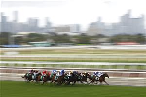 MELBOURNE, AUSTRALIA - OCTOBER 31: General view as the field makes their way down the straight in race five the Tab Empire Rose Stakes during 2020 AAMI Victoria Derby Day at Flemington Racecourse on October 31, 2020 in Melbourne, Australia. (Photo by Daniel Pockett/Getty Images for the VRC)