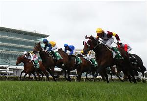 MELBOURNE, AUSTRALIA - OCTOBER 31: Damien Oliver riding #6 Shout The Bar wins race five the Tab Empire Rose Stakes during 2020 AAMI Victoria Derby Day at Flemington Racecourse on October 31, 2020 in Melbourne, Australia. (Photo by Robert Cianflone/Getty Images for the VRC)