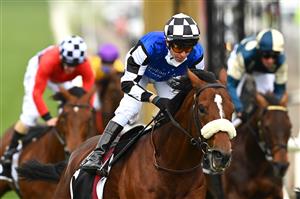 MELBOURNE, AUSTRALIA - OCTOBER 31: Kerrin McEvoy riding #1 Ashrun wins race four the Lexus Hotham Stakes during 2020 AAMI Victoria Derby Day at Flemington Racecourse on October 31, 2020 in Melbourne, Australia. (Photo by Quinn Rooney/Getty Images for the VRC)
