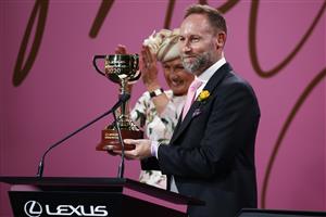 MELBOURNE, AUSTRALIA - NOVEMBER 03: Lexus CEO Scott Thompson speaks during presentation of the 2020 Lexus Melbourne Cup, during 2020 Lexus Melbourne Cup Day at Flemington Racecourse on November 03, 2020 in Melbourne, Australia. (Photo by Daniel Pockett/Getty Images for the VRC)