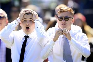 SYDNEY, AUSTRALIA - NOVEMBER 03: Punters react as they watch the Melbourne Cup on the big screen at Royal Randwick Racecourse on November 03, 2020 in Sydney, Australia. (Photo by Mark Evans/Getty Images)