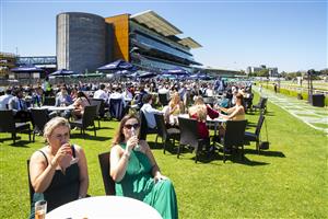 SYDNEY, AUSTRALIA - NOVEMBER 03: Two women drink champagne during Bentley Cup Day at Royal Randwick Racecourse on November 03, 2020 in Sydney, Australia. The Melbourne Cup is Australia