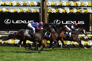 MELBOURNE, AUSTRALIA - NOVEMBER 03: Jye McNeil riding #6 Twilight Payment wins race 7, the Lexus Melbourne Cup ahead of Kerrin Mcevoy riding #21 Tiger Moth and Jamie Kah riding #12 Prince Of Arran during 2020 Lexus Melbourne Cup Day at Flemington Racecourse on November 03, 2020 in Melbourne, Australia. (Photo by Robert Cianflone/Getty Images for the VRC)