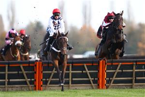 NEWBURY, ENGLAND - NOVEMBER 05: Nico de Boinville riding Dusart on their way to winning the Download The tote App Novices' Hurdle at Newbury Racecourse on November 05, 2020 in Newbury, England. (Photo by Michael Steele/Getty Images)
