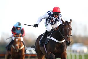 NEWBURY, ENGLAND - NOVEMBER 05: Nico de Boinville riding Dusart on their way to winning the Download The tote App Novices' Hurdle at Newbury Racecourse on November 05, 2020 in Newbury, England. (Photo by Michael Steele/Getty Images)