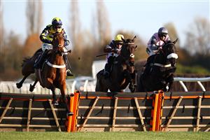 NEWBURY, ENGLAND - NOVEMBER 05: Nico de Boinville riding Gran Luna goes over the second to last jump on his way to winning the tote.co.uk Ten To Follow Mares' Novices' Hurdle at Newbury Racecourse on November 05, 2020 in Newbury, England. (Photo by Michael Steele/Getty Images)