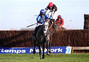 NEWBURY, ENGLAND - NOVEMBER 05: Richard Johnson riding Kalooki on their way to winning the Pertemps Network Beginners' Chase at Newbury Racecourse on November 05, 2020 in Newbury, England. (Photo by Michael Steele/Getty Images)