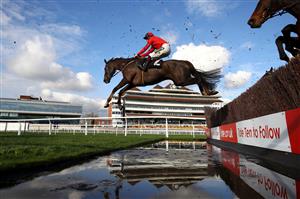 NEWBURY, ENGLAND - NOVEMBER 05: Sam Twiston-Davies riding House Island jumps a fence during the Pertemps Network Beginners' Chase at Newbury Racecourse on November 05, 2020 in Newbury, England. (Photo by Michael Steele/Getty Images)