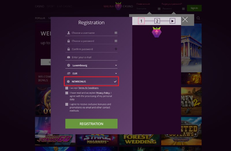 Malina casino promo code